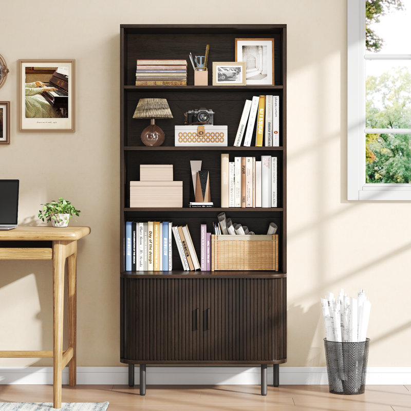 Bibliothèque de 180 cm de hauteur avec meuble de rangement, L 31,5 po x H 70,87 po x P 11,81 po, Brun
