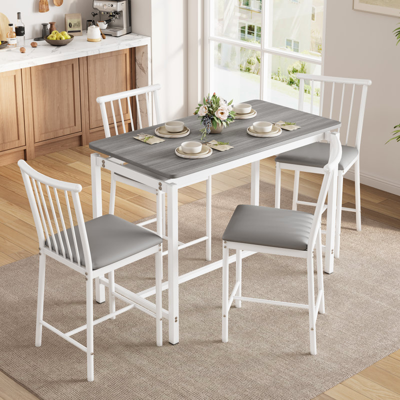 5-Piece Rectangular Dining Table Set With 4 Upholstered Chairs, Gray