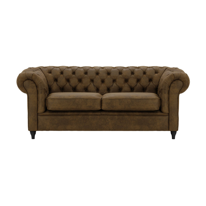 Littlehampton 3 Seater Faux Leather Chesterfield Sofa, Chocolate Brown, 29.5" H x 75.59" W x 75.59" D