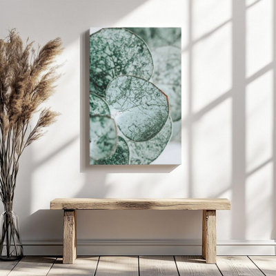 1Pc Framed Canvas Poster Print Silver Dollar Eucalyptus Leaves, Natural Texture, Botanical Realism Wall Art Decor, Perfect for Room Decor Living Room Bedroom Office Kitchen Bathroom Home Decor, Ideal Home Wall Decoration Gift