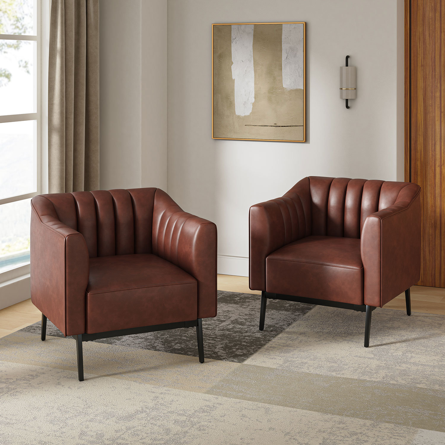17 Stories Yeilyn Industry 30" Wide Faux Leather Chair with Channel ...