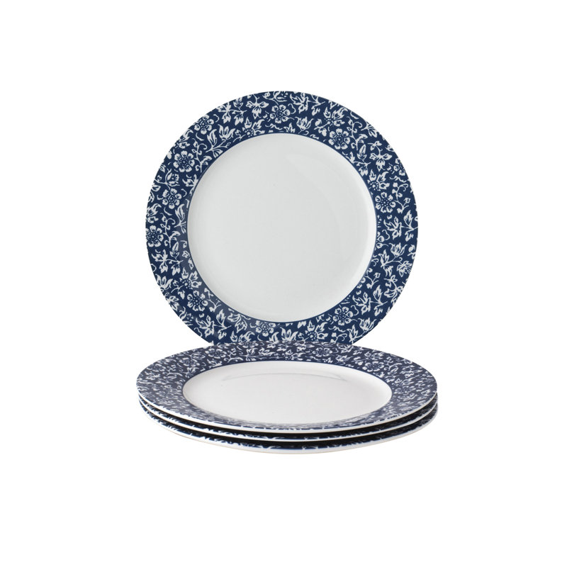 Porcelain Blue and White Floral Salad/Dessert Plates Set of 4