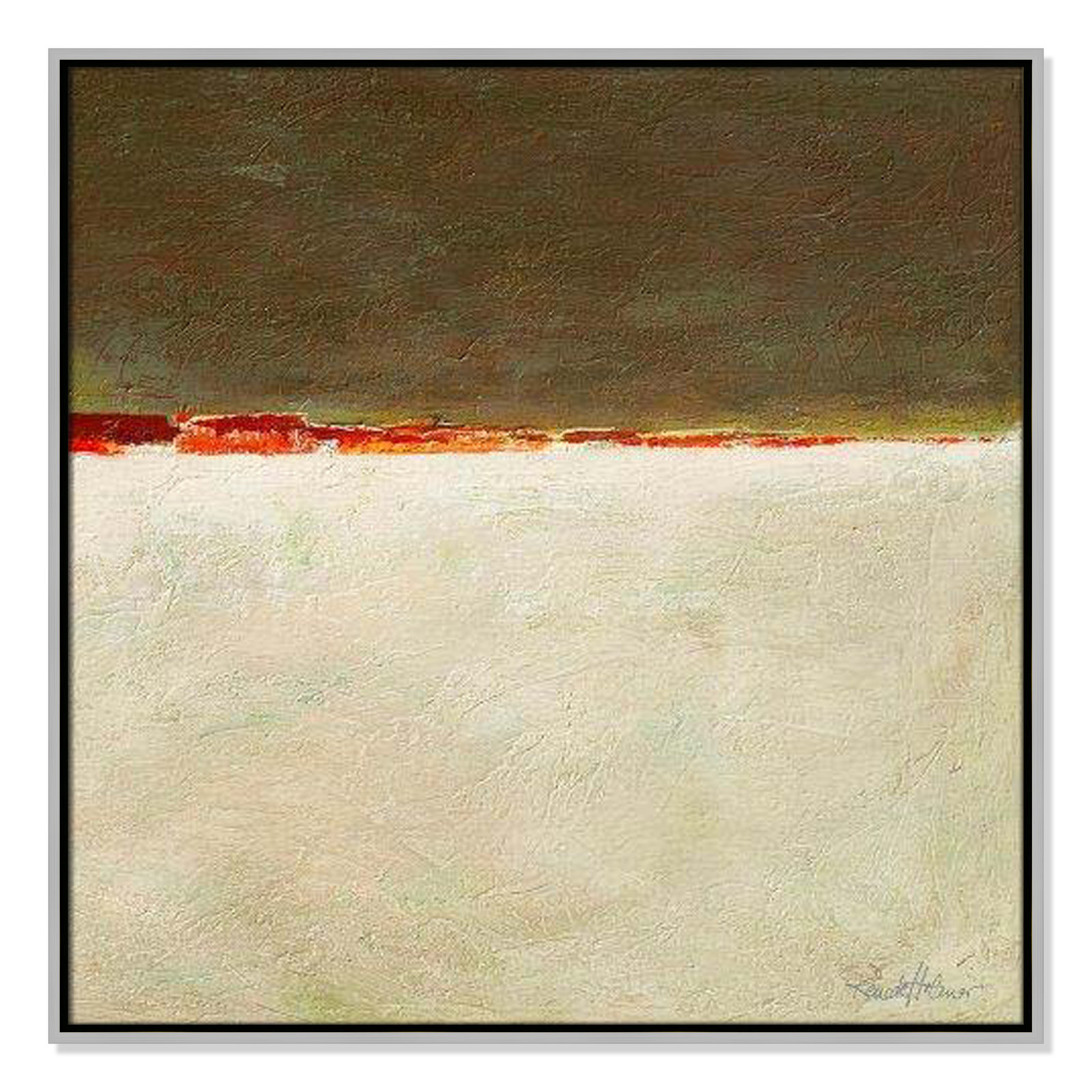 Orange Horizon I by Renate Holzner, 31.5'' H x 31.5'' W x 2'' D, Silver Framed