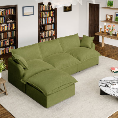 Mahamadou 111'' Upholstered Sofa, 4-Seater Modular Sectional Sofa Couch Cloud Sofa with Ottoman for Living Room Bedroom