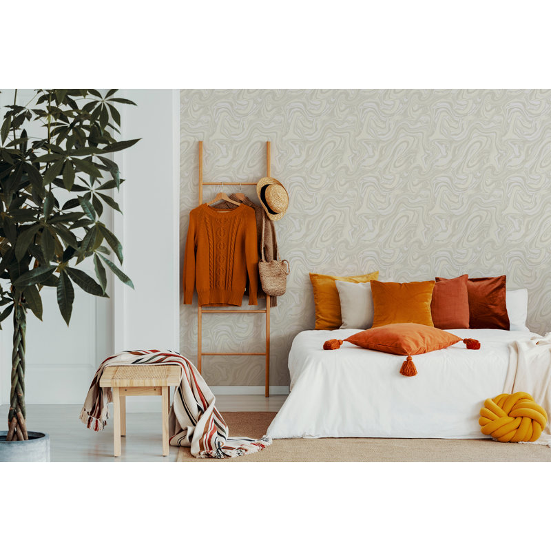 216' x 20.5" Smooth  Peel And Stick Wallpaper Roll, Light Gray/White