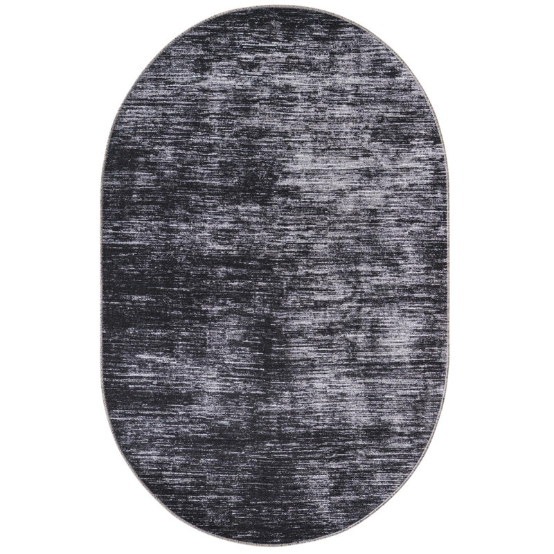Tapis noir en chenille tissé à la machine Ikhasa, Oval 3'6" x 5'6"
