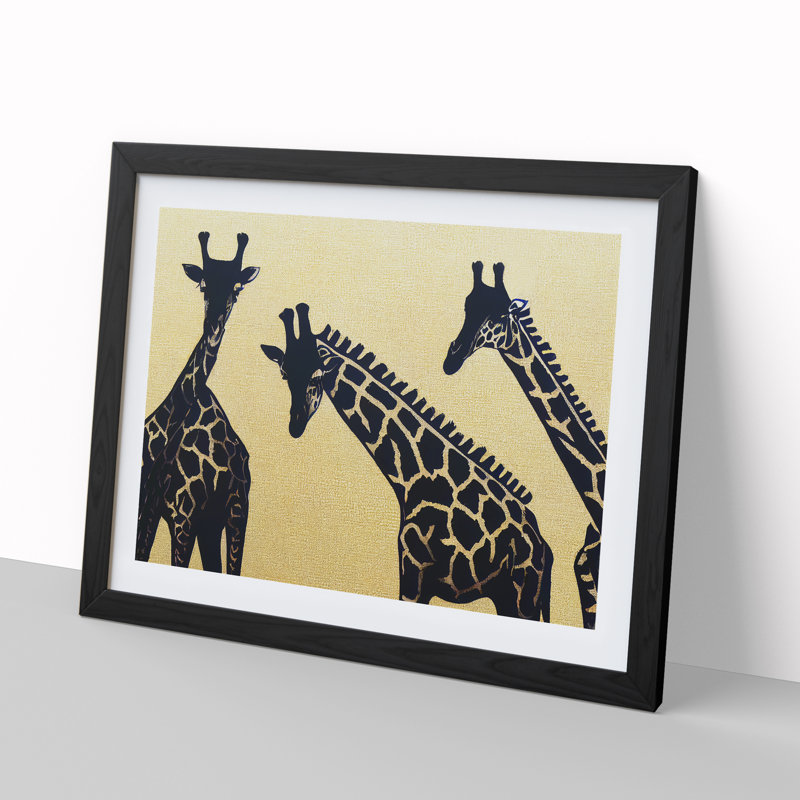 XH1022-9226X Trio Of Giraffes Abstract - Single Picture Frame Painting, Black, 25cm H x 34cm W x 2cm D