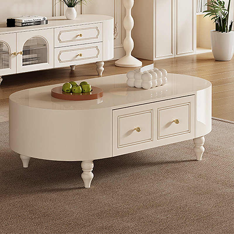 Table basse style français avec rangement de style crème, 15.75" H x 51.18" L x 27.56" W