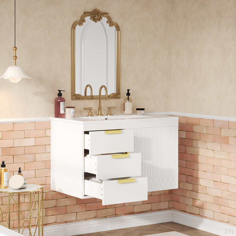Armoire de salle de bain murale 30 "avec lavabo en céramique, armoire de salle de bain avec tiroirs et porte à fermeture douce, meuble-lavabo moderne avec lavabo
