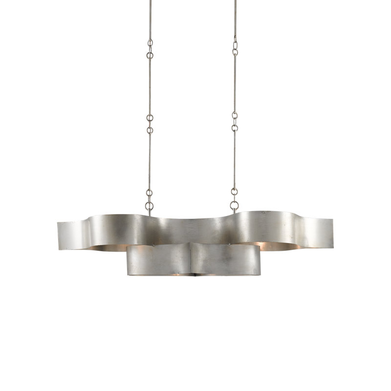 Grand Lotus 6 - Light Tiered LED Chandelier, Contemporary Silver Leaf