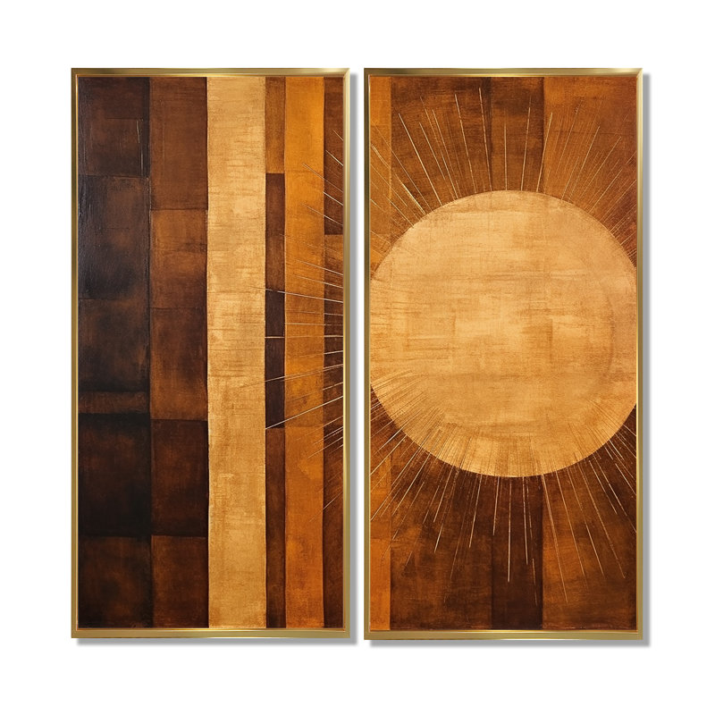 Bronze Brilliance Symetry III - formes abstraites grandes décorations murales 2 panneaux, 20" H x 24" W, Gold