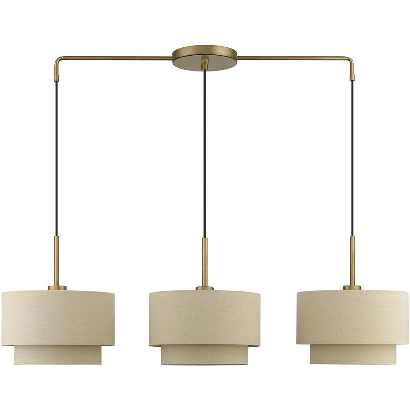 Luminaire suspendu cylindrique à 3 lumières DEL, Feuille d'or antique