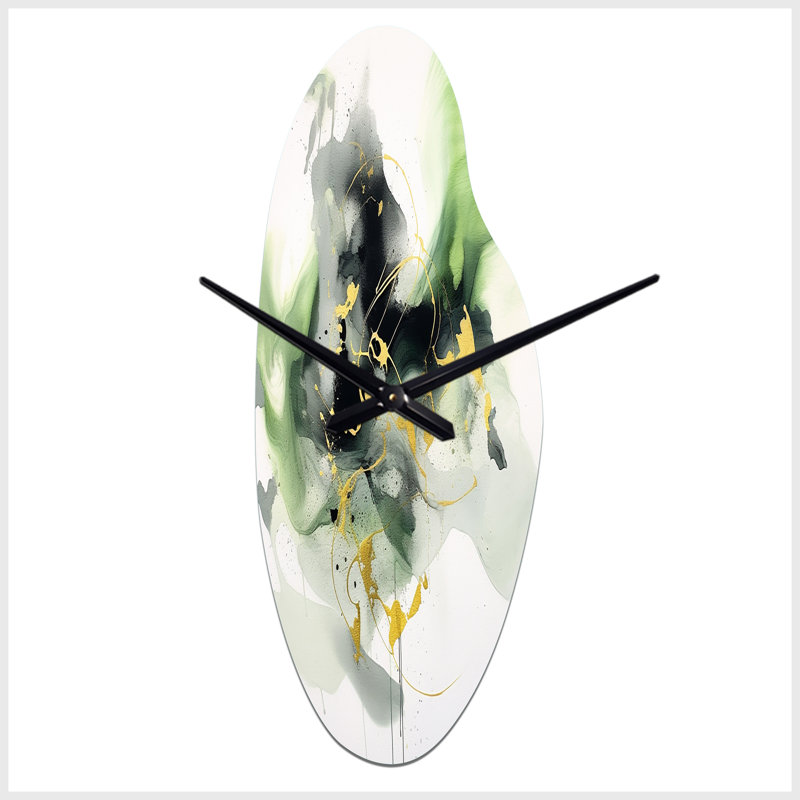 Horloge murale asymétrique en métal Longnecker Green and Black Splash - Fractals, Médium