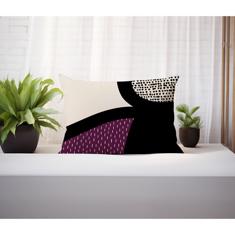 Coussin lombaire réversible intérieur / extérieur Vikka, H 14 po x l 20 po, Mauve / noir / blanc cassé