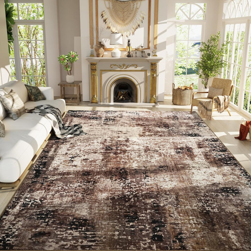 Abstract Shag Area Rug, Rectangle 200 x 300cm, Brown