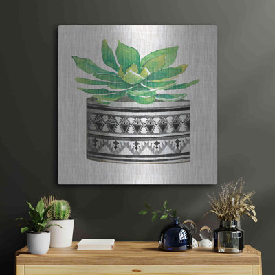 Luxe Metal Art 'Cactus Mud Cloth Vase IV' By Cindy " Cactus Mud Cloth Vase IV " by Cindy Jacobs