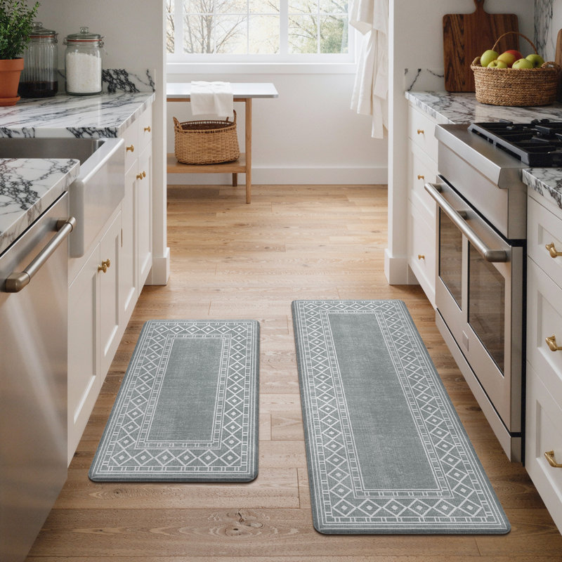 Tapis de cuisine imperméable anti-fatigue anti-dérapant, Gris / Blanc, Tapis de couloir 1 pi 5 po x 3 pi 11 po