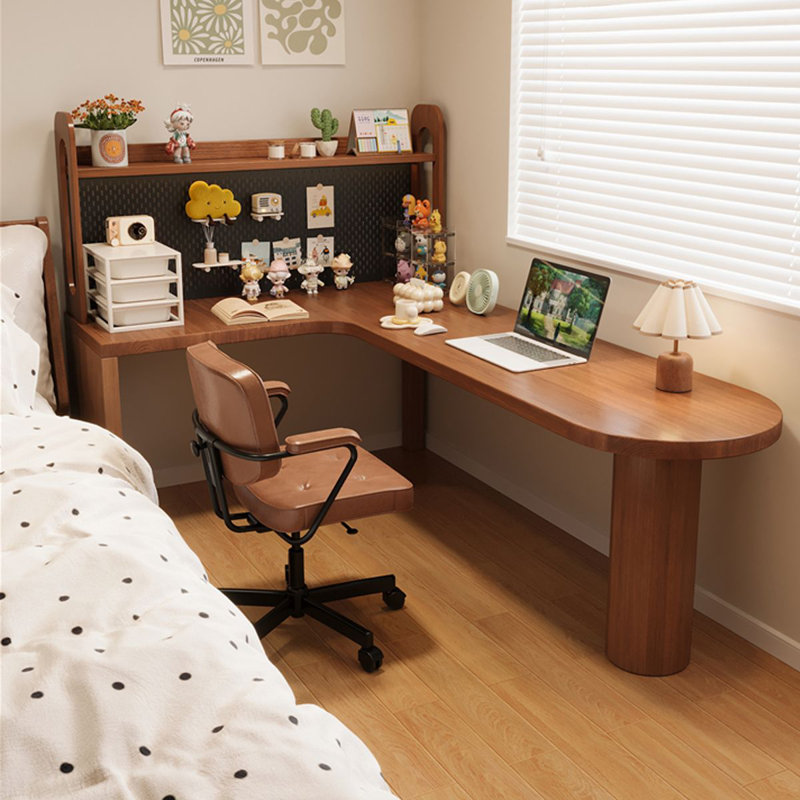 Nut-brown L-Shaped Solid Wood writing desk, 61.02” H x 78.74” W x 55.12” D