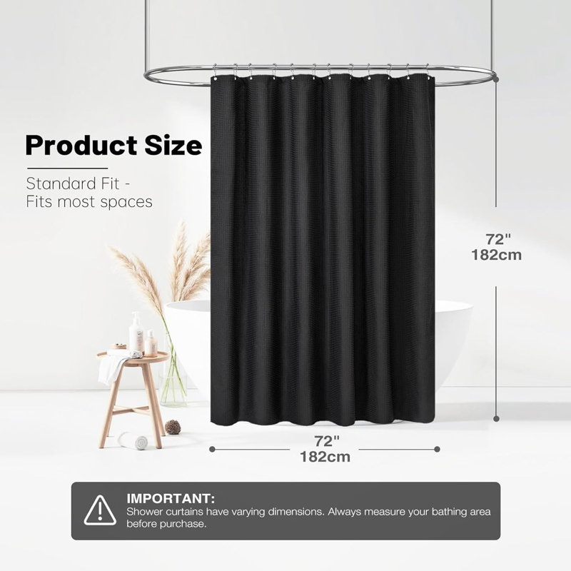 Proof Resistant Shower Curtain (182 x 182cm), Black