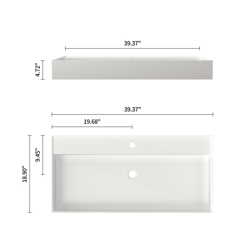 Lavabo pour salle de bain à surface solide en résine de pierre, blanc mat, 19,22 de largeur, 4,58 de hauteur, 43,02 lb, conçu pour une utilisation confortable, avec rayures, meuble-lavabo à finition de bord sans couture d'une profondeur de 38,72 po, convenant à divers