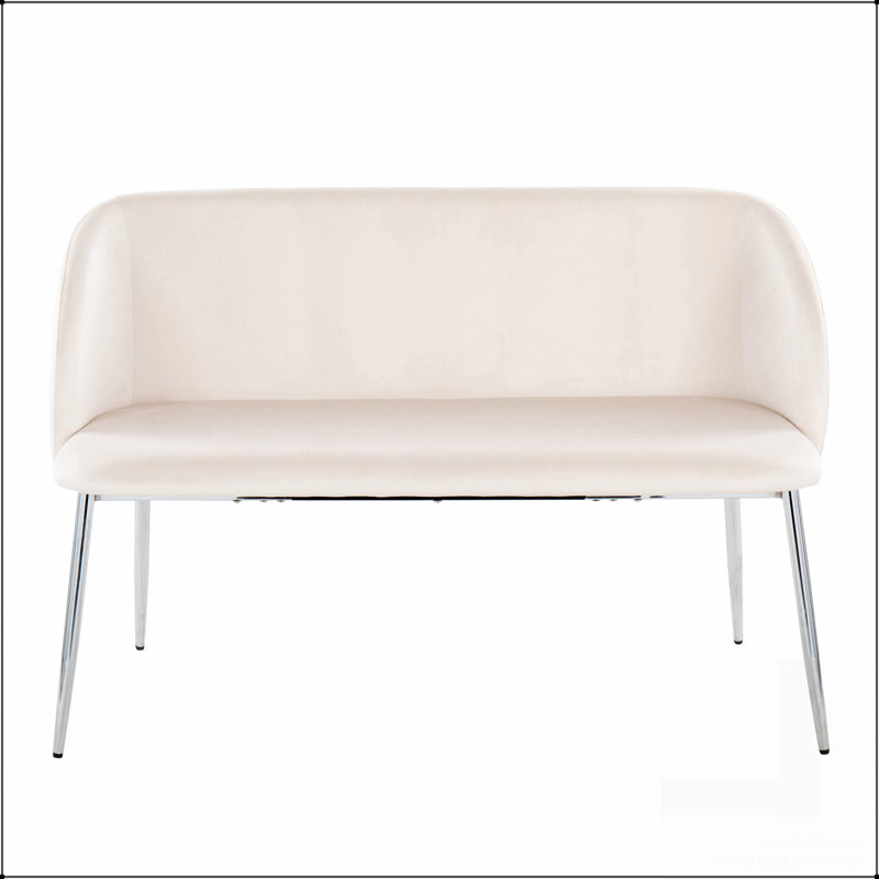 Banc en métal chromé et velours crème