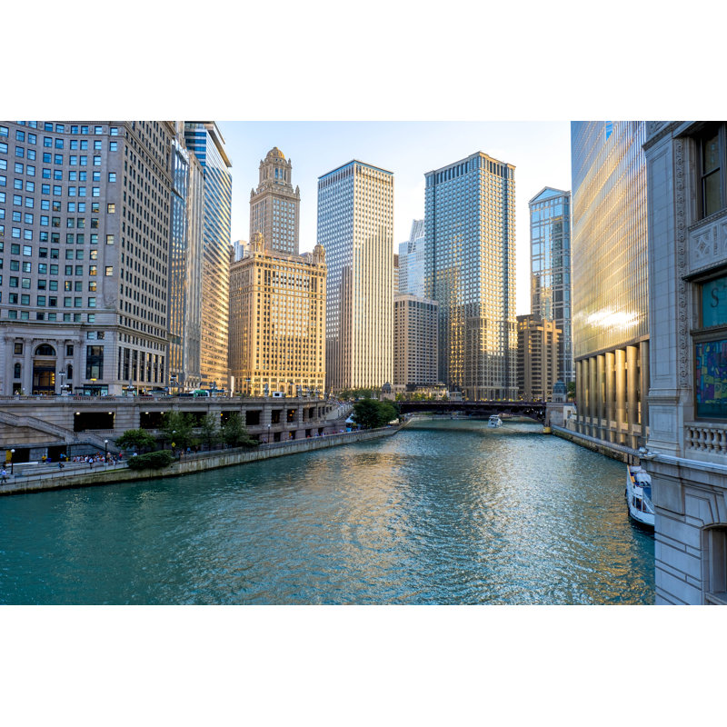 Chicago Downtown During Sunset - Wrapped Canvas Print, 30cm H x 46cm W x 3.8cm D