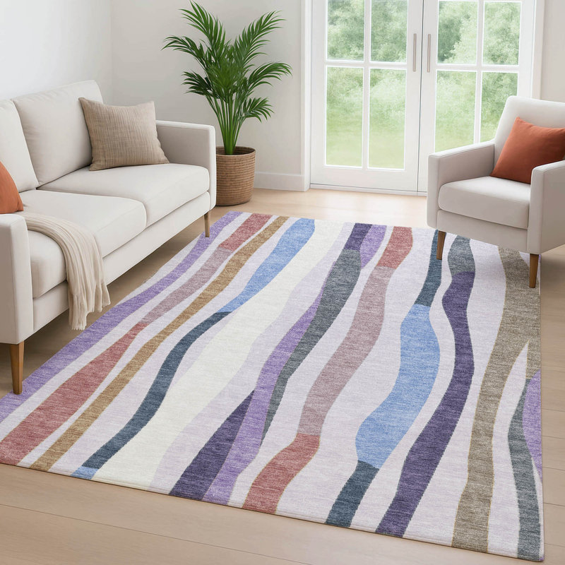 Premium Machine Washable Mayfield AMF2188 Striped Rug, 2'6" x 3'10", Lavender