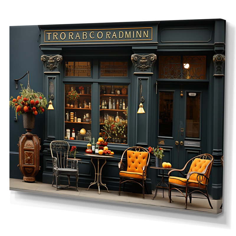 Photographie de café français - art mural France, Toile tendue, H 34 po x l 44 po x P 1,5 po