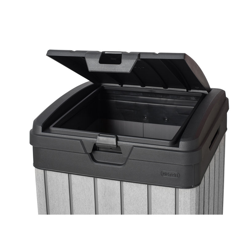 Gray Heavy Duty Plastic Outdoor Trash Can with Double Lid