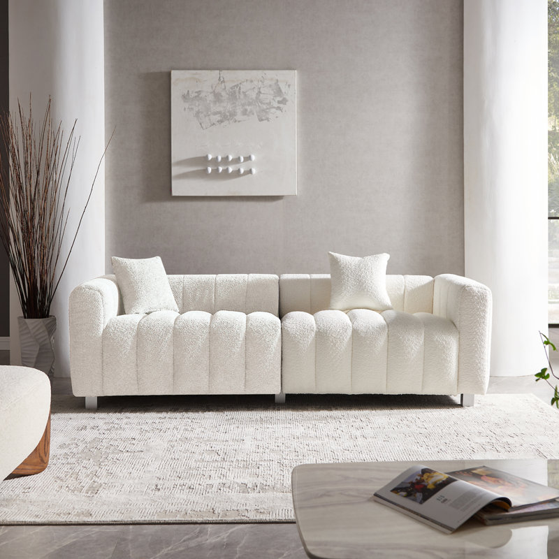 Causeuse 3 places 87,4 po en velours de qualité supérieure, Tissu blanc