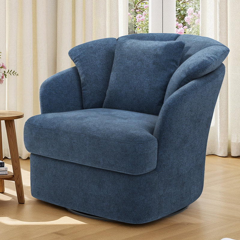 Meryl 32'' Wide Upholstered Swivel Barrel Chair, Blue