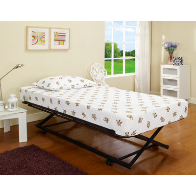 Blount Twin Size Pop Up Trundle Bed – Heavy-Duty Steel Frame, Wheels, Steel Slat Support, No Box Spring, 300 lb Capacity, White or Black Finish