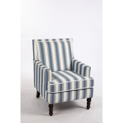 Fauteuil rembourré en lin rayé bleu et blanc, garniture cloutée de style rétro pour le salon, fauteuil d'appoint confortable et stable