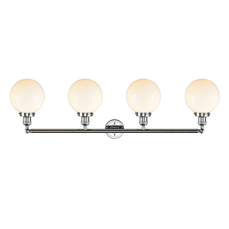 Éclairage pour meuble-lavabo en laiton antique à 4 lumières Lorri, Blanc mat, Incandescente, Chrome poli