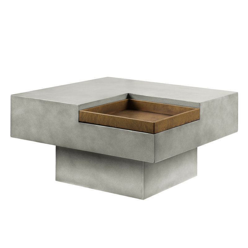 Table basse rustique en ciment avec un design carré et un piédestal gris vieilli en gris