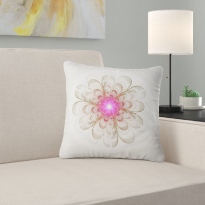 Simple White Pink Fractal Flower Art - Floral Printed Pillow
