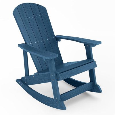 Oversized Wide Back Adirondack Rocking Chair, Real Wood Look Patio Rocker for Garden Porch