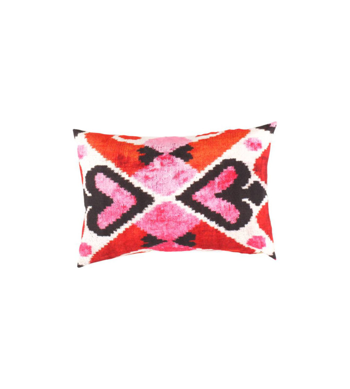 Pure Silk Lumbar Rectangular Pillow Cover & Insert, Black/White/Red/Pink Ikat