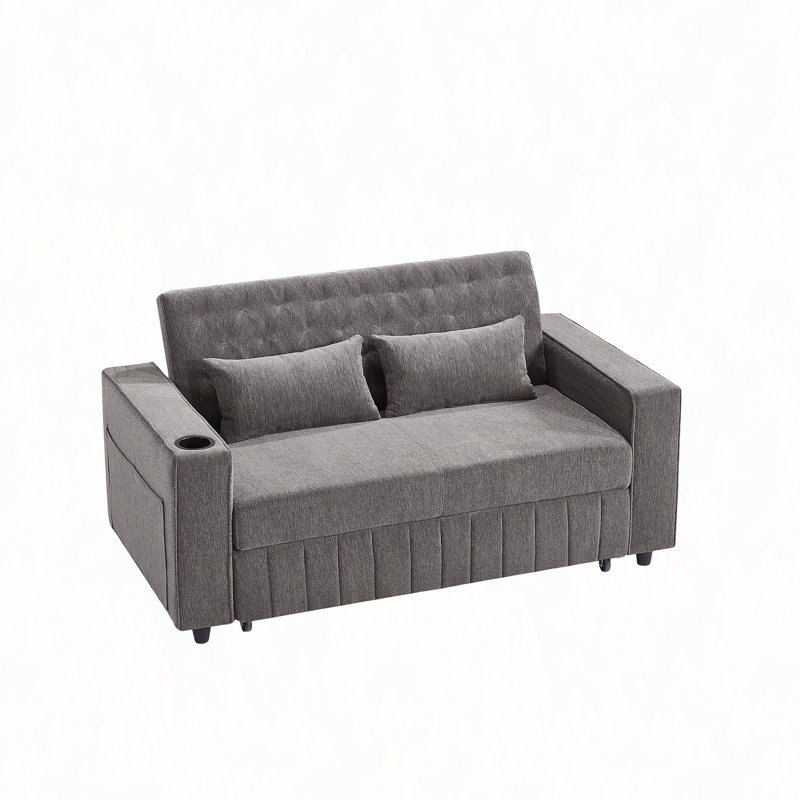 61.4" Pull-Out Sofa Bed Convertible Couch Loveseat Sofa Sleeper Sofa With Adjustable Backrest For Living Room, Gray