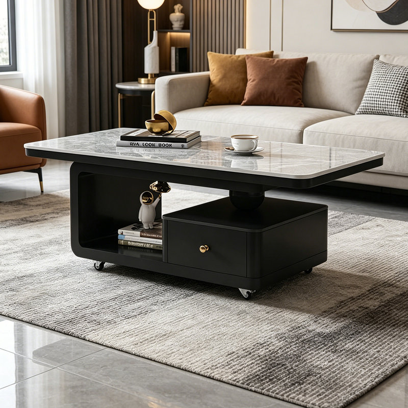 Leoma, 17.71" H x 47.24" L x 23.62" W, Marble, Gray/Black