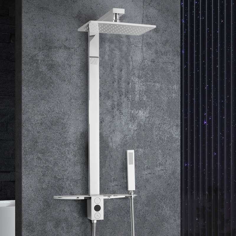 Système de douche à pluie exposé en acier inoxydable H 36 po avec douche à main (valve non incluse), Chrome chrome