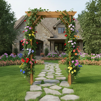 Arche de jardin en bois pour la cérémonie de mariage, pergola à treillis en bois massif pour plantes grimpantes, décoration extérieure élégante pour la cour et le patio