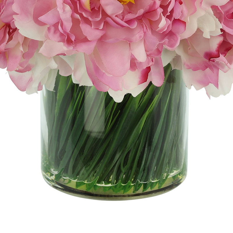 Faux Peony Arrangement in a Glass Vase, Pink