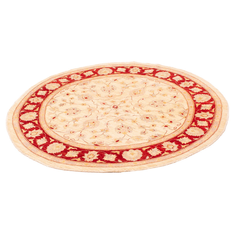 Tapis rond en laine noué à la main de conception unique 6 pi 6 po Chobi Finest