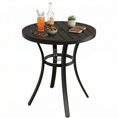 Outdoor Patio Round Dining Table For 2, Patio Table With Adjustable Umbrella Hole & Foot Pads, Metal Steel Frame & Non-rust E-coating, All Weather For Backyard Lawn Deck Poolside