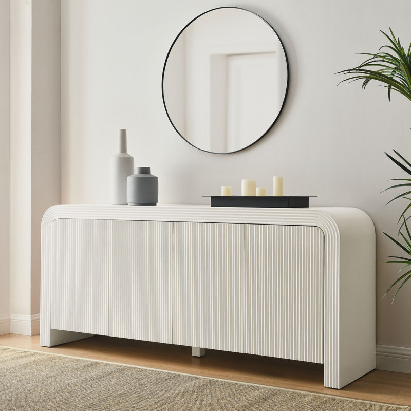 Waterflute 70" Fluted Sideboard Cabinet In White Matte, Ivory