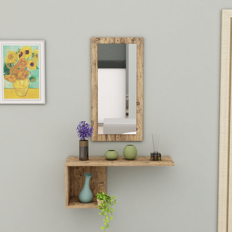 Emanoila Flat Mirror with Shelves, Atlantic Pine