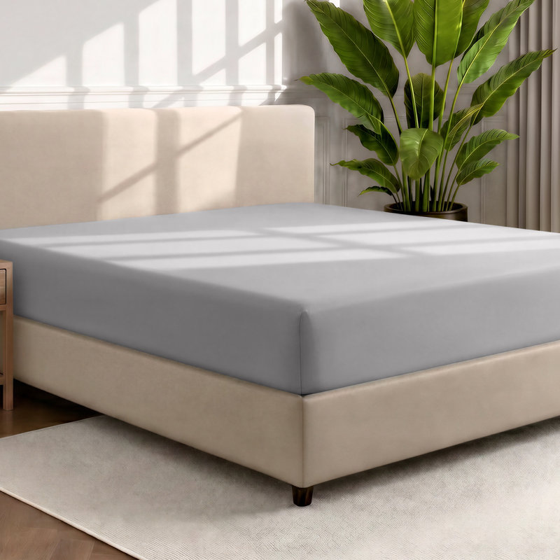 Microfiber Fitted Sheet, Light Gray, Split Head Flex King Fitted Sheet