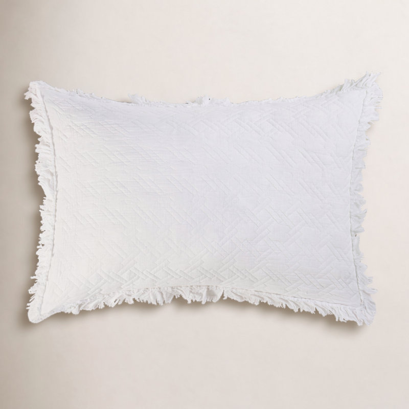 Ensemble de courtepointe en coton standard Marcine, Courtepointe double / grand et 2 taies décoratives, Blanc