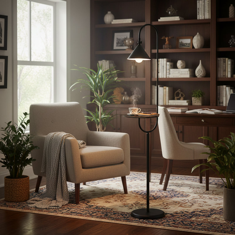 Safal 61.02'' Black Tray Table Floor Lamp